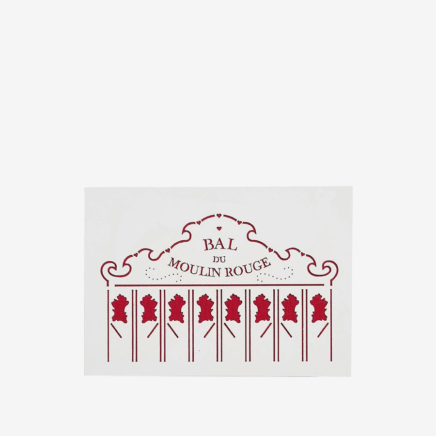 Carte postale upcyclée blanche et rouge du hall du bal du Moulin Rouge