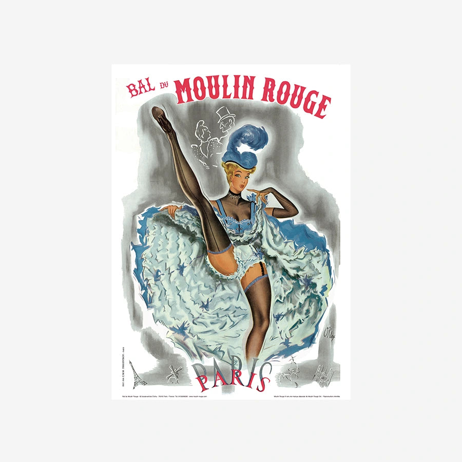 Affiche bleue de la revue Cancan du Moulin Rouge en 1962 par Oakley