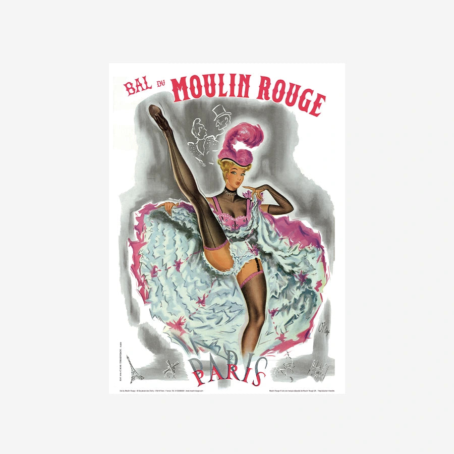 Affiche rose de la revue Cancan du Moulin Rouge en 1962 par Oakley