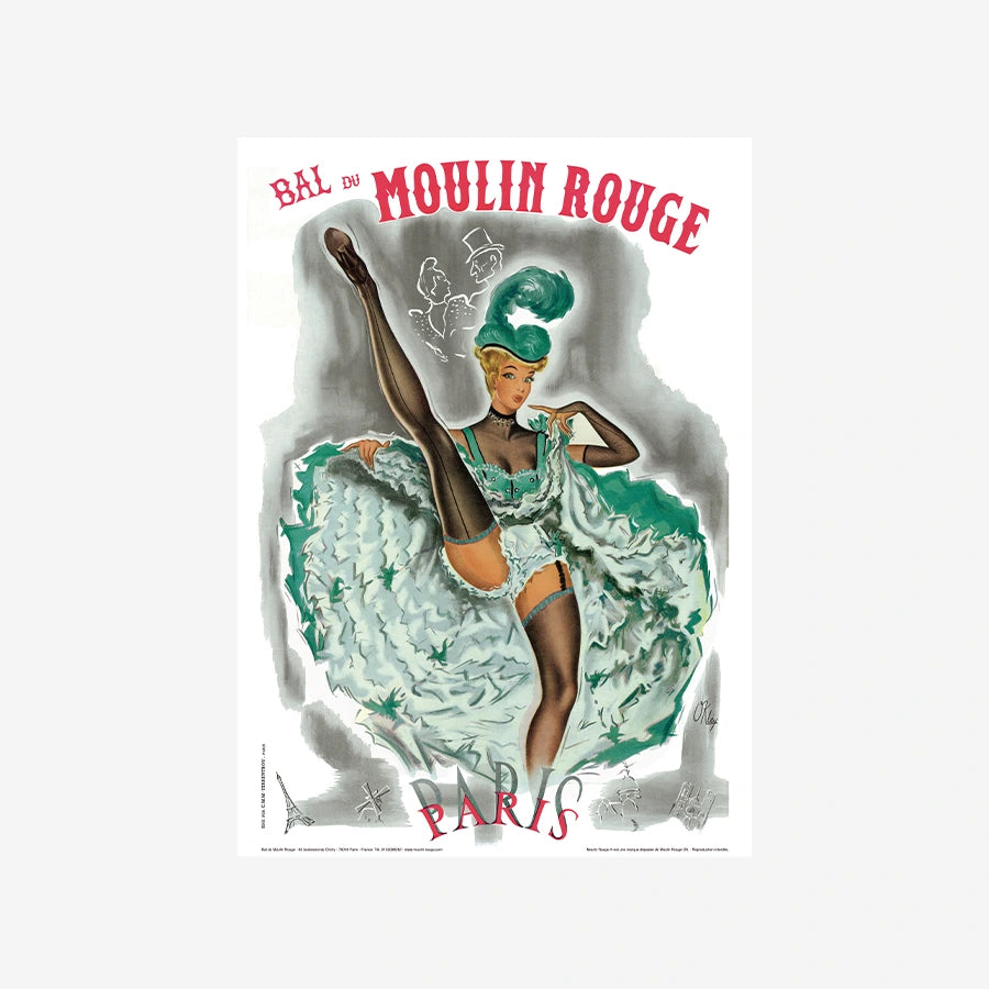 Affiche vert de la revue Cancan du Moulin Rouge en 1962 par Oakley