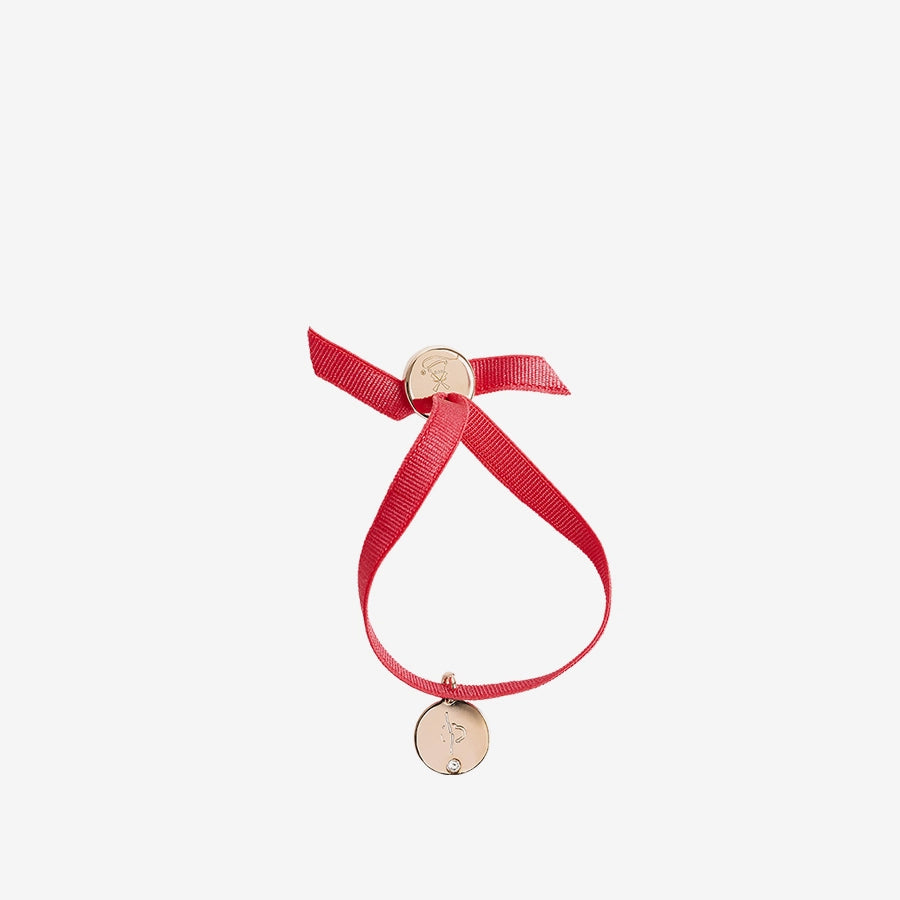 Bracelet en tissu rouge et médaillon cancan du Moulin Rouge