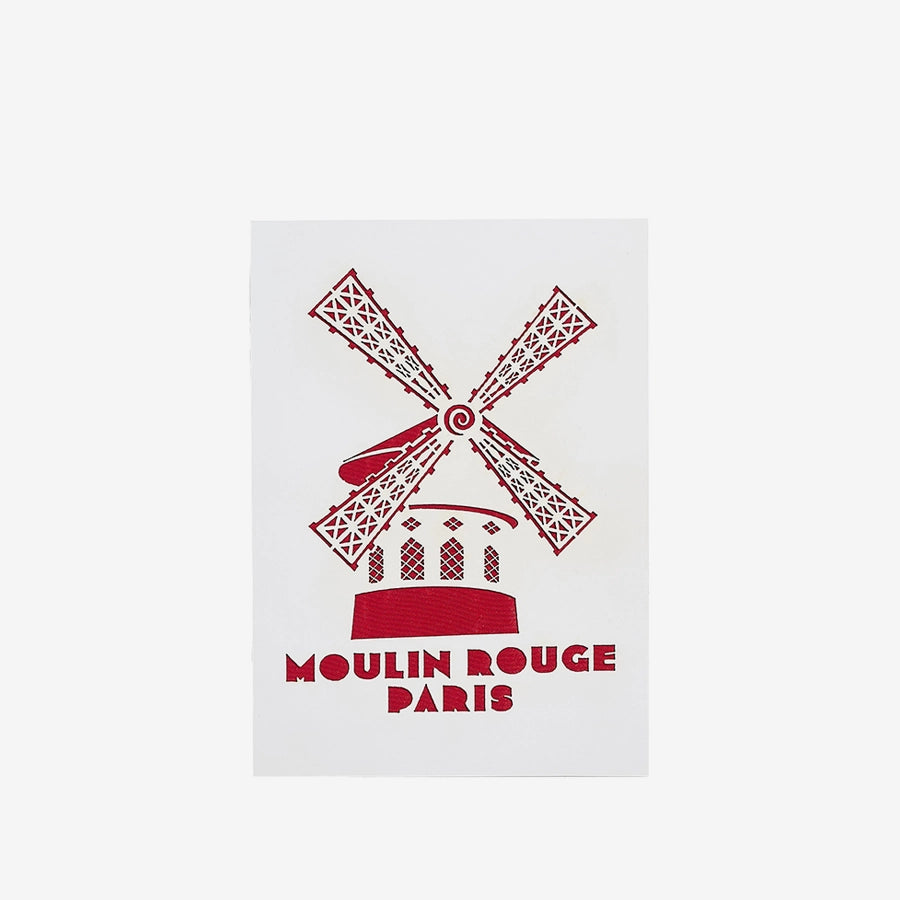 Carte postale upcyclée blanche et rouge de la façade du Moulin Rouge