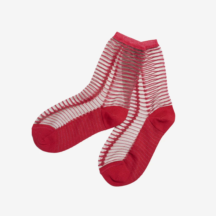 Paires de chaussettes rouge et transparente à rayures