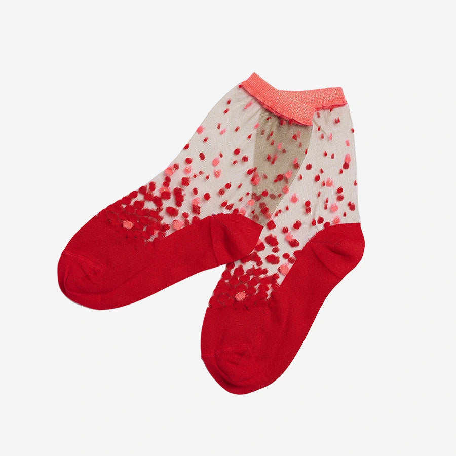 Paires de chaussettes plumetis rouge et rose de l'atelier St Eustache