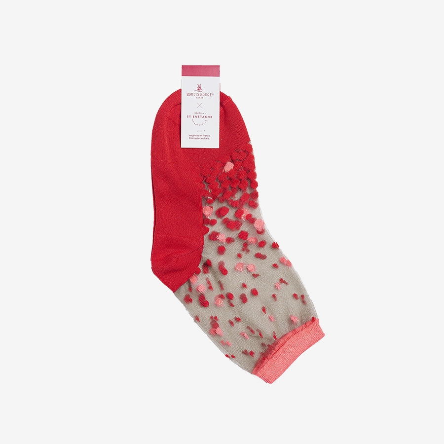 Packaging des chaussettes rouge et rose Lovely Plumetis de l'Atelier St Eustache