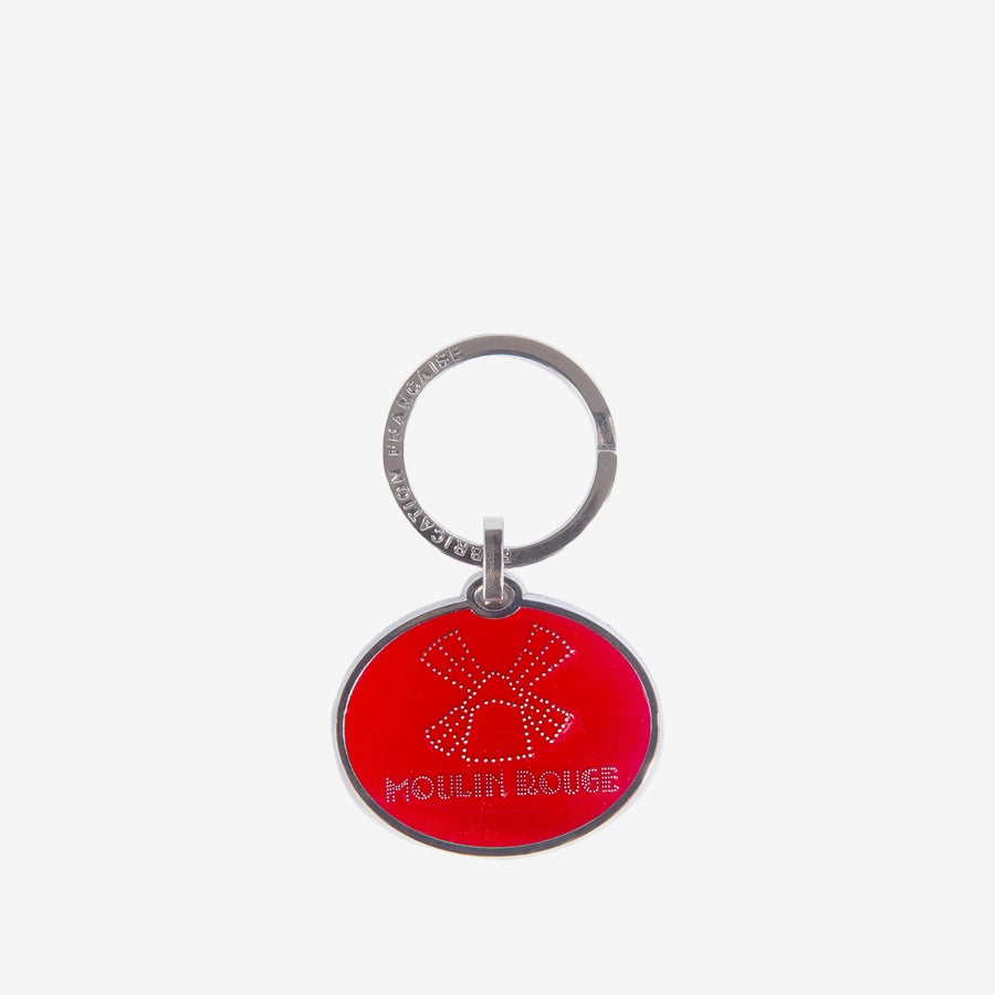 Porte-clés rond rouge avec logo du Moulin Rouge